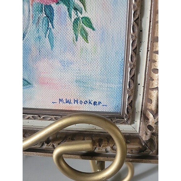 Original Oil Painting On Canvas Floral Still Life Framed Signed 8.5' x 5.5" art - Picture 2 of 4